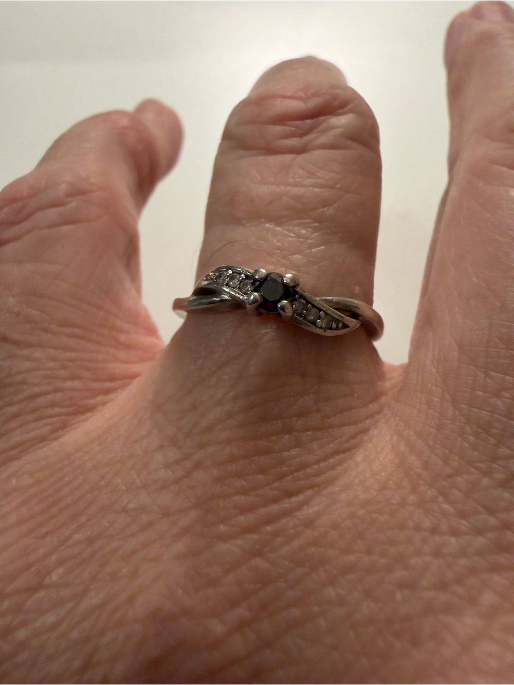 Pandora 925 Sterling Silver Black Stone Twist Ring size 7